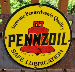 Old Vintage Pennzoil Gasoline Motor Oil Porcelain Enamel Gas Pump Station Sign