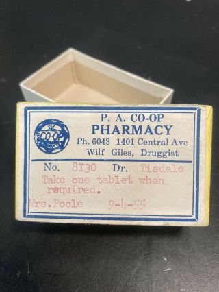 Prescription Druggist Box P.  A.  Co - Op Pharmacy 1955 Drug Store,  Collectable B5