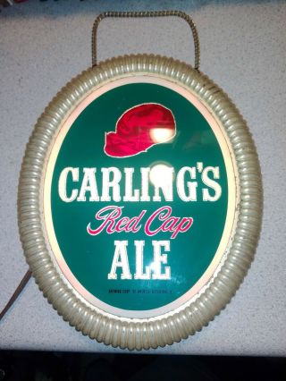 Vintage Round Cleveland Carlings Red Cap Beer Lightup Back Bar Hanging Sign -