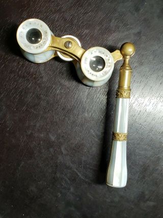 Vintage Audemair Paris Mother Of Pearl And Brass Opera Glasses
