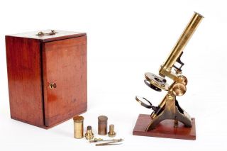 Vintage C1880 Brass Microscope With Case  22