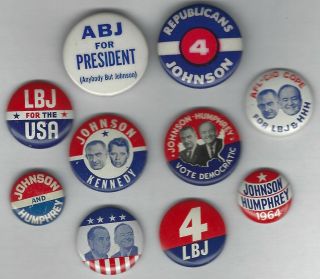 10 Different Lyndon Johnson For President Campaign Pins