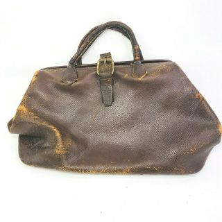 Vintage Antique Dark Brown Leather Doctor Medical Bag Satchel House Call