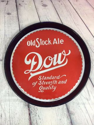 Dow Old Stock Ale Beer Tray Porcelain Covered Metal Blue Red White - 13 "