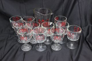 Budweiser Pitcher And 11 Goblets Mug Glasses Man Cave Football Party