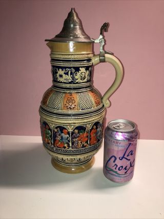 Large Vintage German 588 M/r Lidded Beer Stein 10 Cups