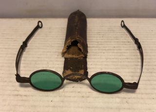 Antique Civil War Era Aqua Marine Adjustable Sun Glasses W Case