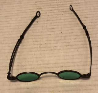 Antique Civil War Era Aqua Marine Adjustable Sun Glasses W Case 2