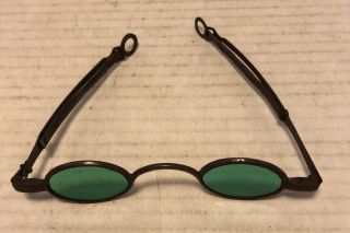 Antique Civil War Era Aqua Marine Adjustable Sun Glasses W Case 3