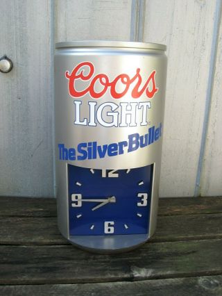 Huge Vintage Coors Light Beer Silver Bullet Clock Sign Advertising B2944