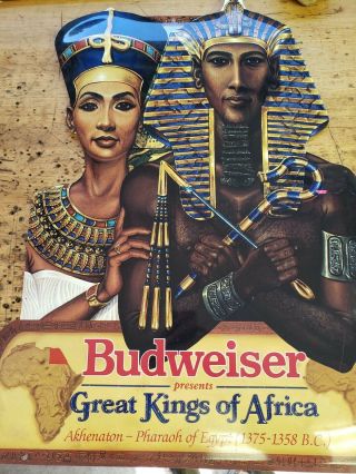 Vtg.  Budweiser Great Kings Of Africa - Akhenaton Phar.  Of Egypt Metal Sign - Rare