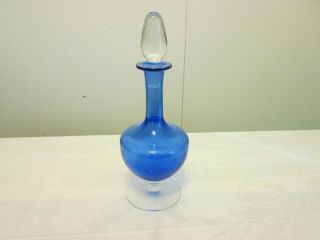 Lovely Vintage Cobalt Blue Footed Apothecary Bottle With Lid Polished Base