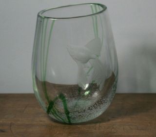Vintage Mid 20thc Orrefors Vicke Lindstrand Clear & Green Fish Art Glass Vase
