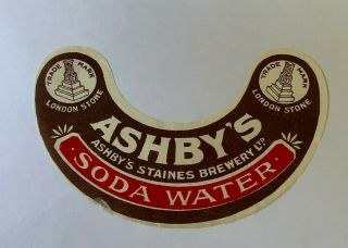 Ashby’s Staines Brewery Ltd Soda Water London Stone Trademark Label 1920 - 30’s