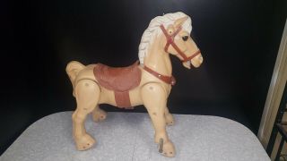 Vintage Plastic Marx Toy Riding Horse With Wheels