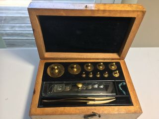 Antique Eimer & Amend Apothecary Or Scale Weights 100 Grams Down Wood Case 2