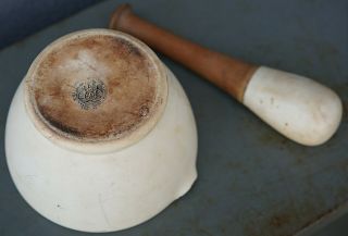 Porcelain Mortar & Wood Handle Pestle Antique Medical Apothecary Bowl England