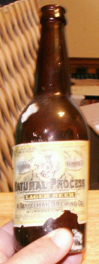 Pre Prohibition Gettelman Brew Co Milwaukee Wi Beer Paper Labeled Bottle Rare