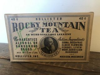 Vintage Hollister Brand Rocky Mountain Tea Laxative Madison Wisconsin Medicine