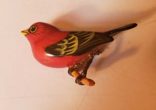 Vintage Takahashi Red Painted Wood Bird Pin Handcrafted Ww2 Internment Camp