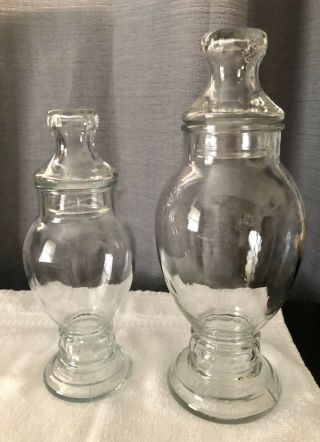 Set Of 2 Vintage Matching Clear Glass Apothecary Jars Large And Small
