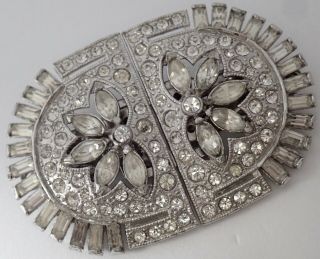 Vintage Art Deco Coro Rhodium Plate Crystal Rhinestone Duette Brooch