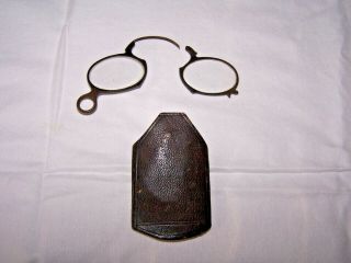 Antique Pince - Nez Glasses W/ Case " Pinch Nose " Eyewear -