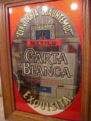 Vtg Mexico Carta Blanca Cerveceria Cuauhtemoc Exquisita Beer Framed Glass Mirror