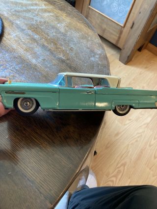 Vtg Bandai Japan 11.  5 " Turquoise Lincoln Continental Tin Friction Drive Toy Car