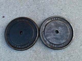 York Barbell Two 25 Lbs Standard Plates Weights Vintage Gym 50 Pounds Total