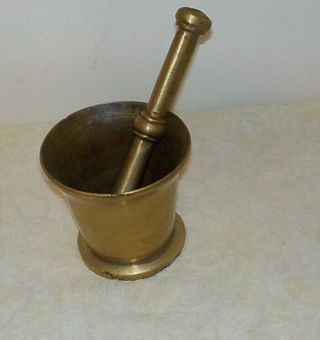 Antique Heavy Solid Brass Mortar & Pestle Vintage Apothecary Herb Spice Grinder