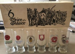 Vintage Set Of 6 German Beer Glasses - Gorgeous Graphics