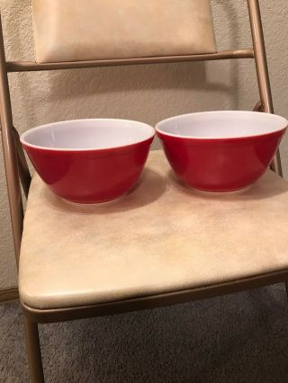 2 Vintage Pyrex Red Primary Color Mixing Bowl 1 - 1/2 Quarts 402