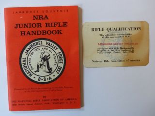 1957 National Boy Scout Jamboree Nra Junior Rifle Handbook & Qualification Card