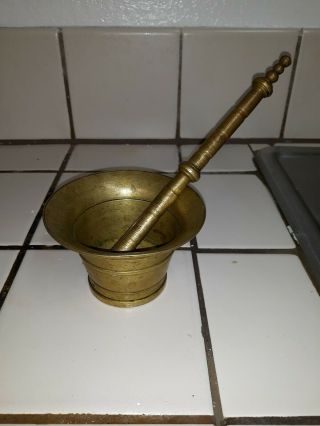 Antique Brass 19th Century Mortar And Pestle
