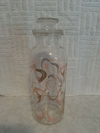 Vintage Apothecary Pharmacy Bottle/decanter 8 " Tall W/glass Stopper Pink & Gold