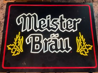 Vintage 1984 Plastic Meister Brau Light Up Beer Sign Breweriana Bar Mancave