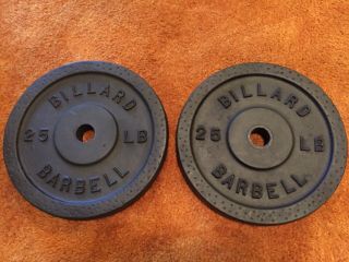 2 Vintage Billaerd 25 Lb Barbell Weight Plates Standard 1 " Hole 50 Pound Total