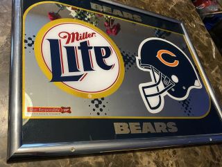 Miller Lite Chicago Bears Nfl Football Beer Bar Pub Man Cave Mirror Framed