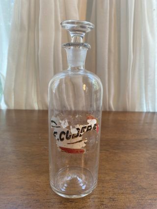 Antique Apothecary Medicine Bottle/jar W/ Glass Stopper Partial Label
