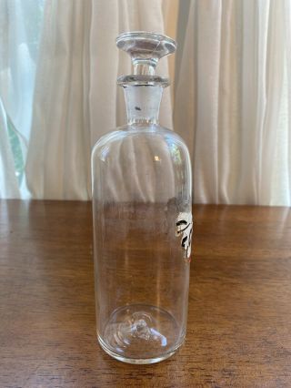 Antique Apothecary Medicine Bottle/Jar w/ Glass Stopper Partial Label 2