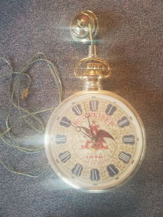 Vintage Budweiser Lighted Bar Clock Pocket Watch Style Rotating Beer Light
