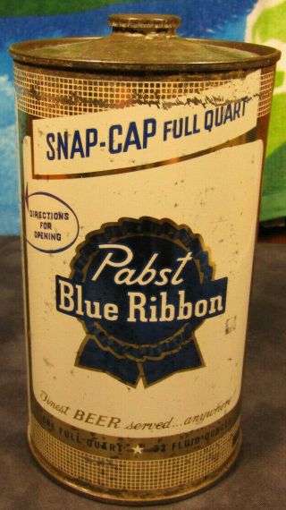 Pabst Blue Ribbon Snap - Cap Full Quart Beer Can Cone Top With Cap Incl