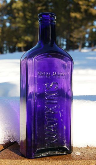 Big Antique Watkins Bottle Pretty Purple Paneled Patent Medicine