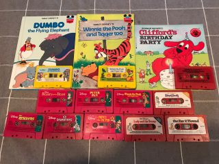 Vintage Walt Disney 3 Read Along Books With Cassette Tapes And Assorted Tapes