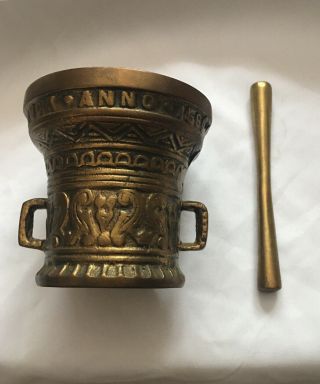 Antique Solid Brass Mortar And Pestle Pharmacy Apothecary