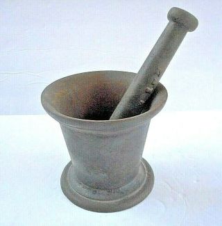 Antique 19th Century Cast Iron Mortar & Pestle Mining Pharmaceutical Apothecary