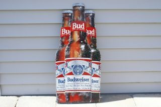 Budweiser King Of Beers Tin / Metal Sign 3 Beer Bottles