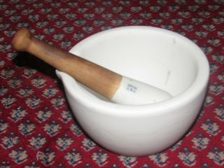 Large Antique Pharmacy Apothecary Stoneware Mortar & Pestle Signed Coors Usa