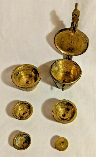 Antique Set Of 6 Apothecary Nesting Brass Weights Complete Tight Fitting 1 Lb